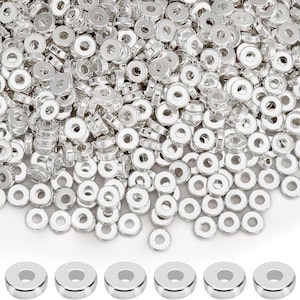 100 pezzi di perline Heishi a forma di disco piatto riempite in oro bianco 22k, per la creazione di gioielli, bracciali, collane, realizzate negli Stati Uniti.