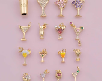 Vinkopp, dryckesglas, urvalsberlock, 18K guldfylld berlock för berlock, bararmband, halsband, berlocker, guldfyllda berlocker, minimalistiska CZ-belagda