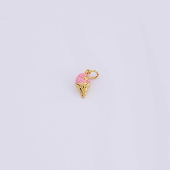 Ice Cream Cone Charm Enamel 6x12mm 14k Gold Filled for Charm Bar Bracelets and Necklaces Gold Pave CZ Minimalist Charms