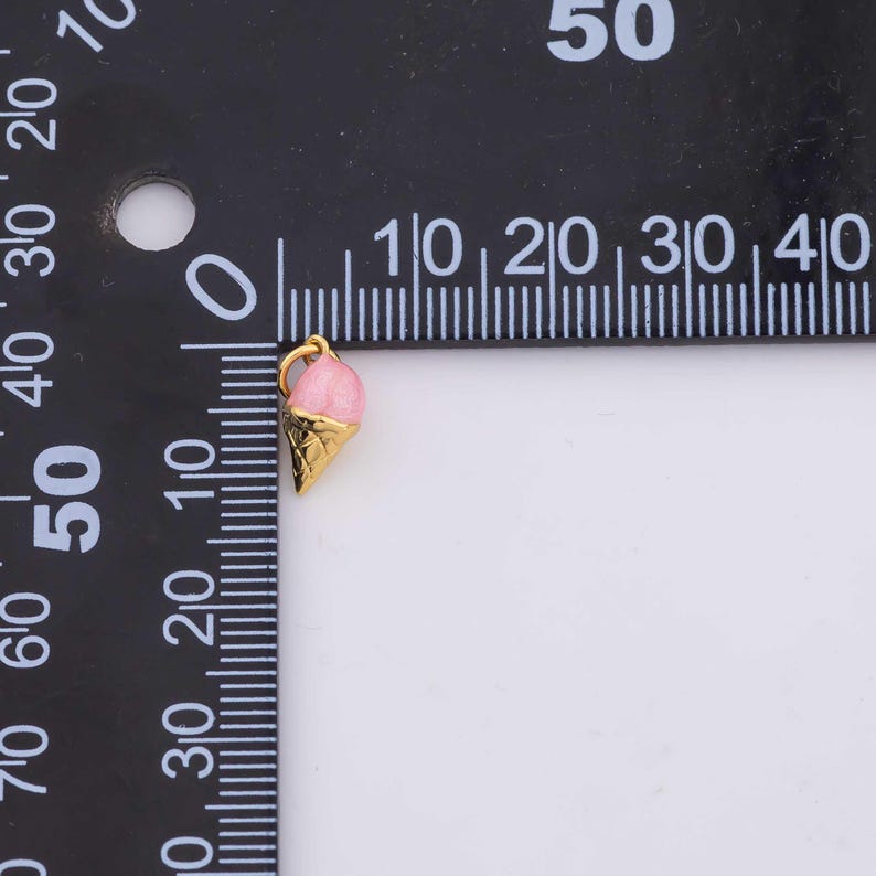 Ice Cream Cone Charm Enamel 6x12mm 14k Gold Filled for Charm Bar Bracelets and Necklaces Gold Pave CZ Minimalist Charms image 2