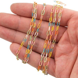 22k Gold Filled Enamel Paperclip Chain Multicolor Dainty 3x6mm - one yard per order