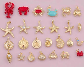 Krabbe Hummer Stern Fisch Ozean Mixed Charm Auswahl 18K Gold Filled Anhänger für Charm Bar Armbänder Halsketten Charms Gold Filled Charms Minimal