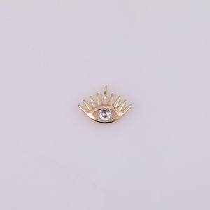 18K Gold Filled Tiny Evil Eye Charm Connector Micro Pave Cubic Zarconia CZ Stones Bracelet Necklace Jewelry Finding G-932 7x10mm