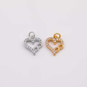 Herz Infinity Charm 10x12 mm 22k Gold Filled Silber Armband-Halsketten-Anhänger Minimalist Charms CZ Pave