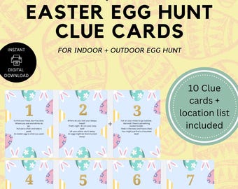 Easter Egg Hunt Clue Cards, Indoor + Outdoor, Instant digital download, Printable Easter Hunt, Kids Activity Game, Seasonal Kids Party Game