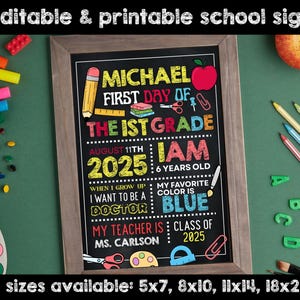 Editable First Last Day of School Chalkboard Sign, Reusable 1st Grade Sign, Back to School Interview, DIY Picture Prop, Canva Template