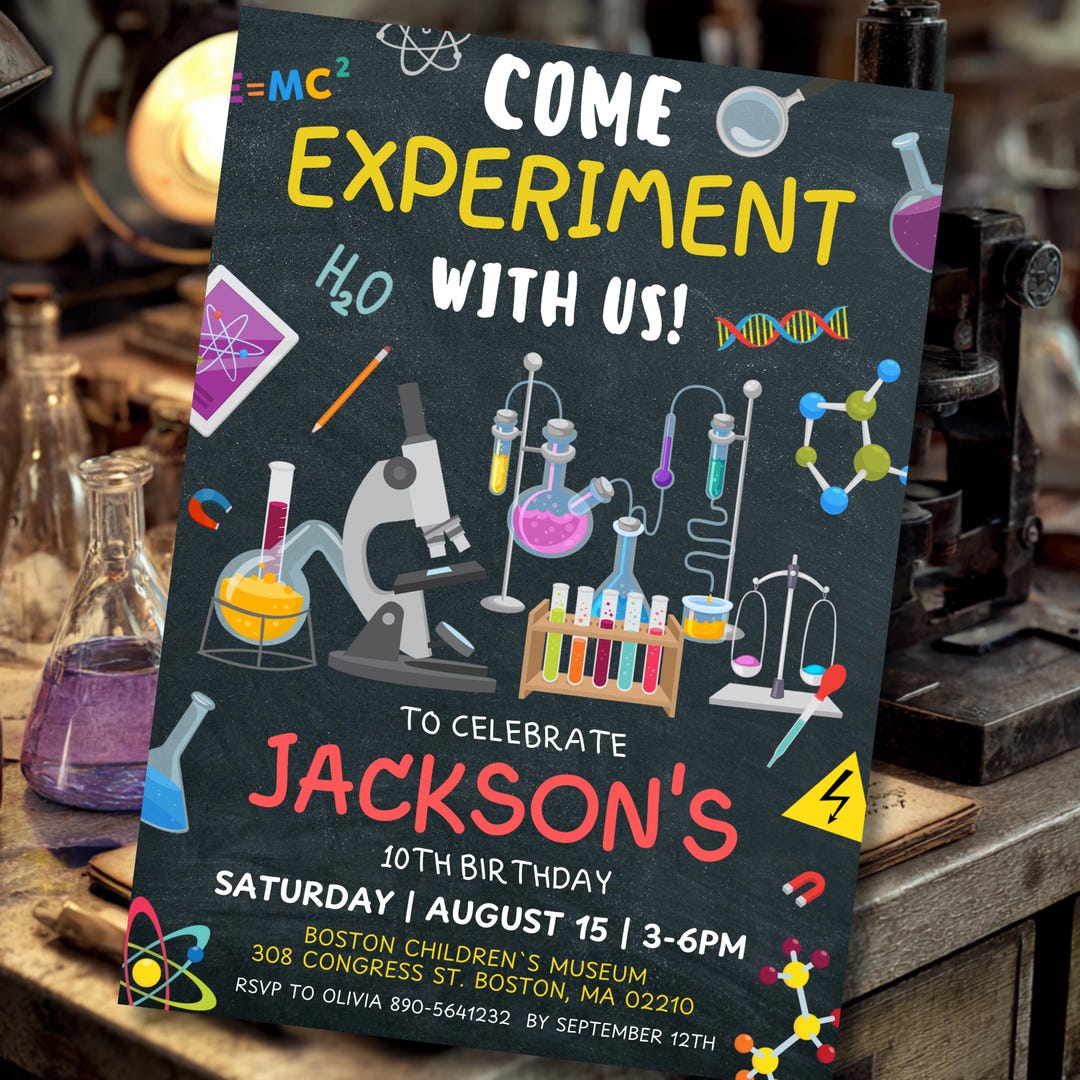 Editable Science Birthday Invitation, Mad Scientist Lab Experiment ...
