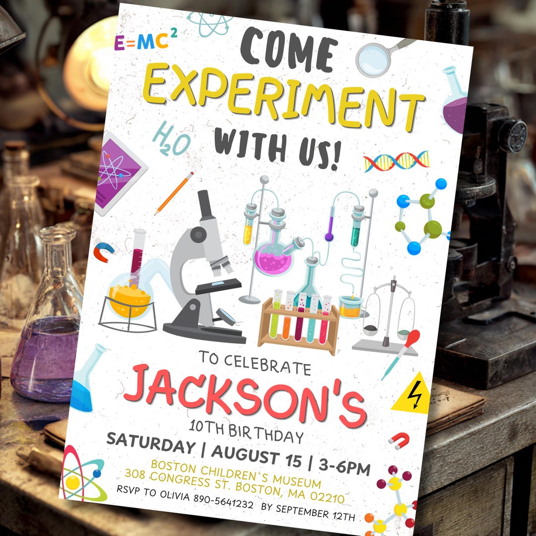 Editable Science Birthday Invitation, Mad Scientist Lab Experiment ...