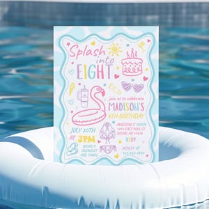 Editable Splash Into Eight 8th Birthday Pool Party Invitation, Summer Poolside Vibes, Instant Download