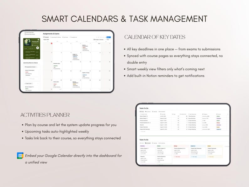 Task For Next Week Notion Student Academic Planner Template | School, College, University ...