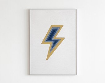 Printable Lightning Bolt Wall Art Blue, kids bedroom & nursery wall art, nursery decor