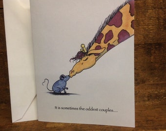 Valentine's Day Card Giraffe and Mouse