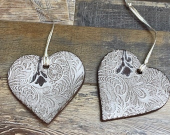 Pair Handmade Ceramic Heart Ornaments Christmas (Set of 2)