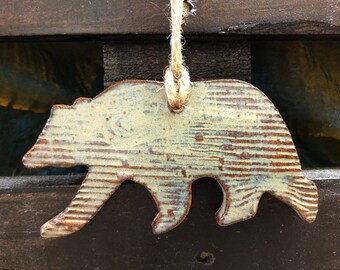 Bear Ornament Handmade Stoneware Ceramic Ornament