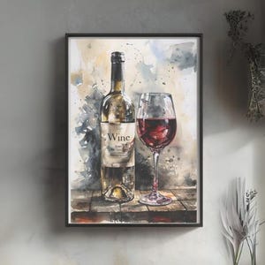 wine | bar cart wall art | digital download | bar decor | wall art | trendy wall art | home decor | digital print | watercolor art
