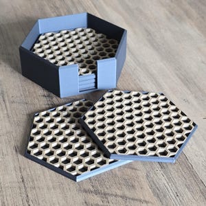 Honeycomb Coasters with Holder: Modern Geometric Drink Mats 3D Printed