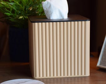 Modern Ribbed Square Tissue Box Cover With Lid - Minimalist Home Decor