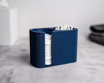 Modern Cotton Pad and Swab Holder, Bathroom Organizer, Q Tip Holder, Cotton Round Storage, Minimalist Vanity Organizer, Fluted Ribbed Design