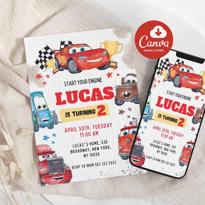 Invitation rayo mcqueen - Etsy México