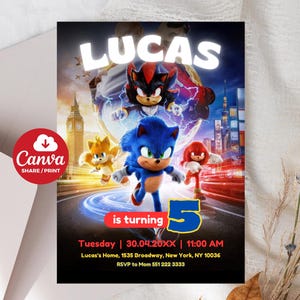 Sonic Editable Birthday Invitation | Hedgehog Party Invitation Template Printable | For Boy and Girl invitation | Invite Instant Download