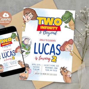 Editable Two infinity and Beyond Birthday invitation | Toy Story Party invitation, Invite 2nd Birthday | Digital kids Birthday invites Canva