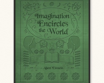 Imagination Encircles the World • Giclée Art Print • Albert Einstein • Old Book Cover