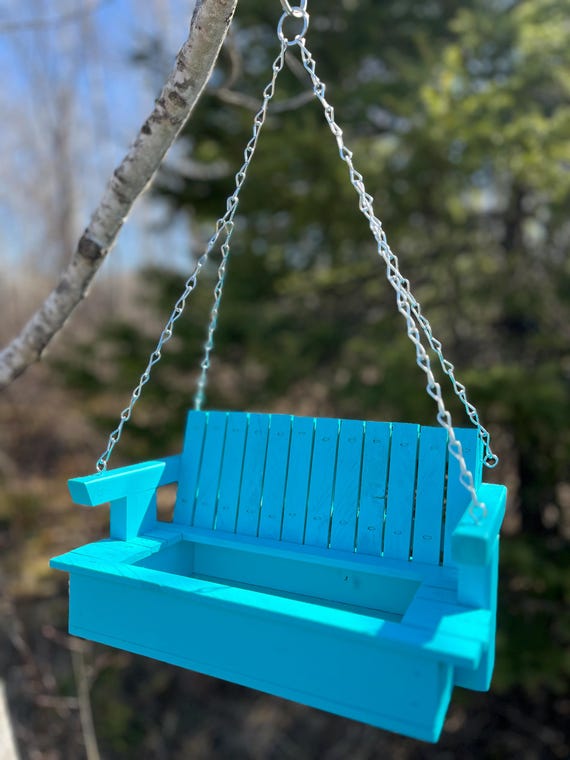 Hanging Bird Feeder Swing | Charming Wooden Bench Bird Feeder | Whimsical Outdoor Garden Decor Gift for Bird Lovers
