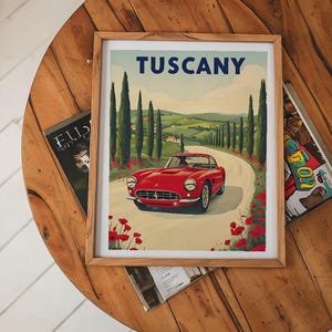 Retro Poster, Vintage Wandkunst, Matte Vertikale Poster, Malerische Wohnkultur, Ferrari Druck, Geschenk für Autoliebhaber, Italienische Landschaftskunst