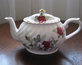 Vintage Beautiful Arthur Wood England  Porcelain Shabby Chic Floral and Gold Trimmed Teapot