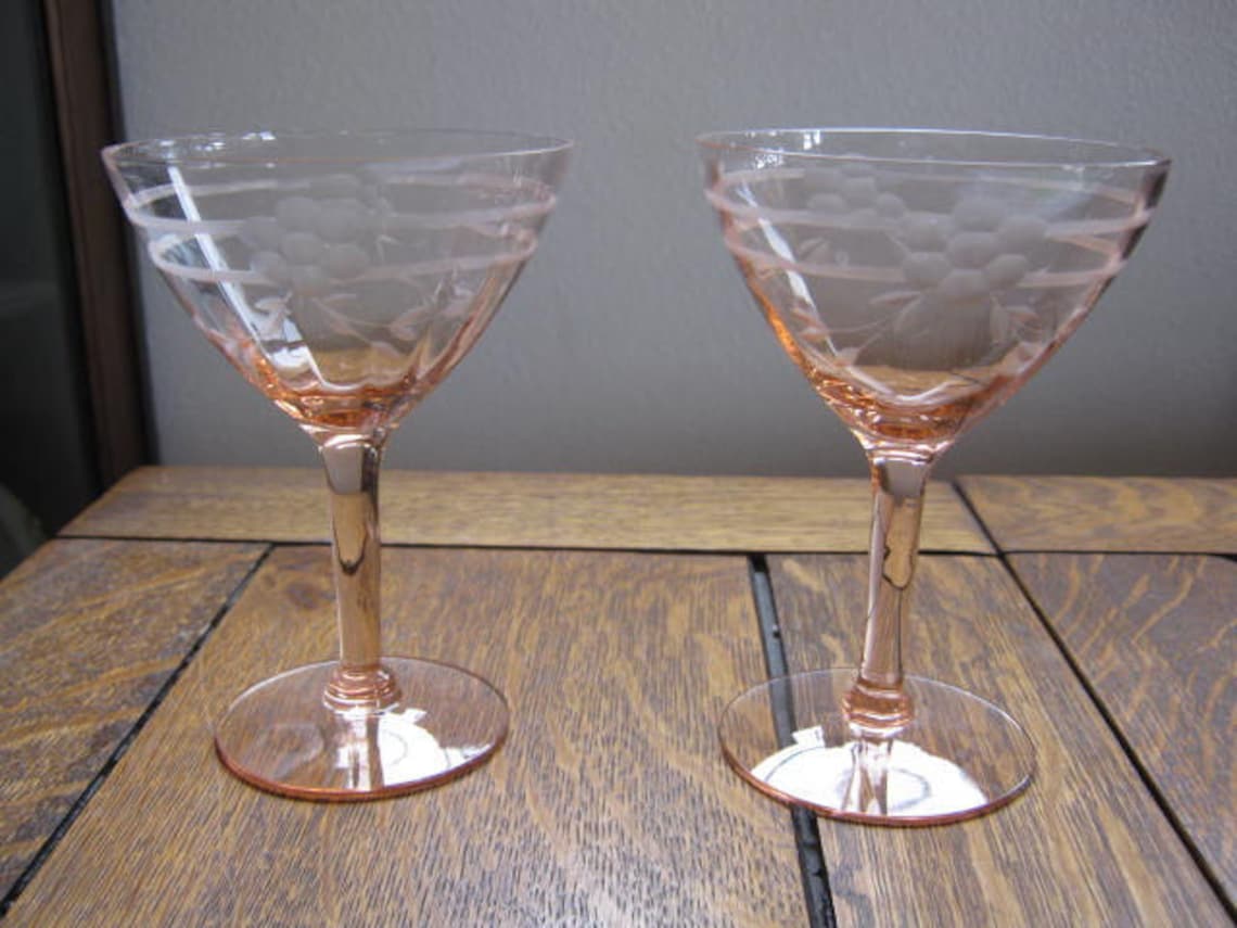 Vintage Stemmed Pink Depression Glass Wine or Champagne Etsy