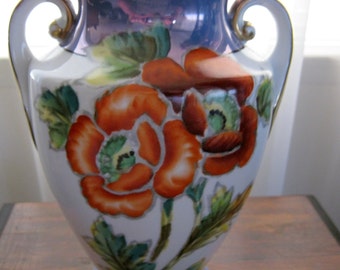 Vintage Stunning Large Poppy Floral Iridescent Lusterware Vase