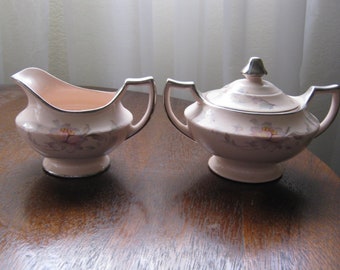 Vintage Limoges Peach Blo Silver Accent Winona Cream and Sugar Set