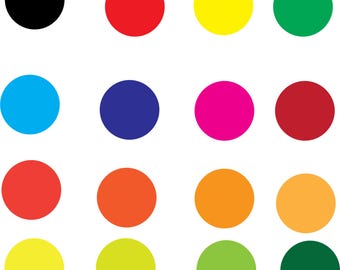 Kleurrijke cirkel clipartbundel | 16 heldere stippen JPG PNG SVG ronde vormen voor sticker en handwerk