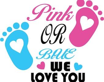 Roze of blauw We Love You SVG, Gender Reveal SVG, Baby Shower SVG, Baby Feet Heart Design, PNG DXF EPS, Cricut Cut-bestand, Decor van de kinderkamer
