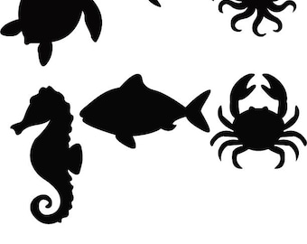 Silhouetten zeedieren | Eenvoudige zwarte vormen | Oceaandieren | Clipart zeeleven | Zeedieren | Afdrukbare digitale download