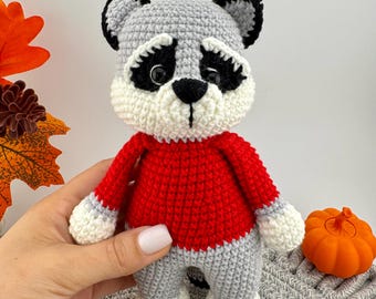 Crochet raccoon, Amigurumi toy for baby, Soft plush woodland animal, Handmade stuffed raccoon, Baby shower gift, Nursery decor, Unique toy