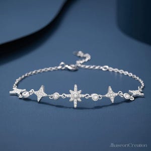 Bransoletka ośmiokątna ze srebra próby 925, delikatna biżuteria inspirowana diamentami, regulowana bransoletka Celestial, biżuteria na bal maturalny, prezent dla niej