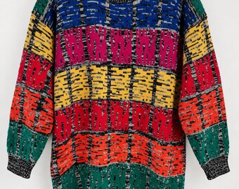 Tomboy Clothing Co Vintage 80s 90s Wool Blend Abstract Knit Sweater L Colorful