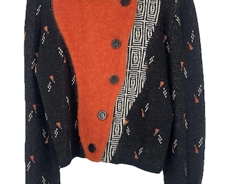 VTG 80s Southwestern Knit Wool Jacket Boho Orange Geometric Original Knits USA