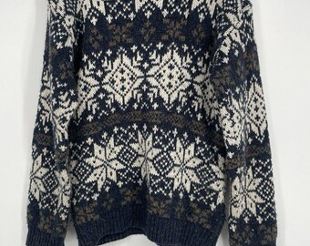 St Johns Bay Fair Isle Sweater Mens M Wool Blend Nordic Snowflake Vintage