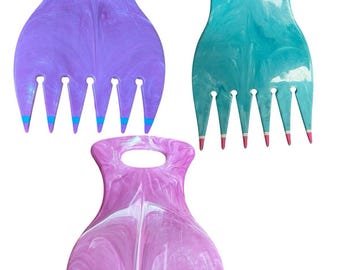 USA Mebco 90s Hair Feather Bear Claw Double Dipped Combs Teal Pink Swirl Purple