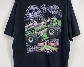 Vintage 2002 Black Grave Digger 20th Anniversary Monster Jam T-Shirt 2XL Y2K USA