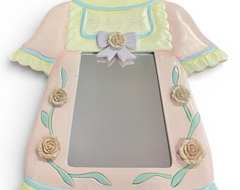 VTG Baby Girl Dress Nursery Decor Pastel Cottage Chic Wall Mirror Wood Floral
