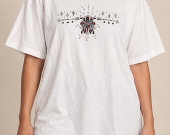 Christine Alexander XL White Rhinestone Southwest Graphic T Shirt 90s Y2K