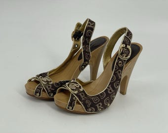 Rocawear Dynasty Heels Donna 7 Marrone Oro Monogramma Strass Y2K Slingback