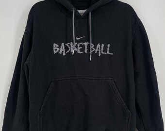 nike hoodie, basketball hoodie, y2k nike, vintage nike, silver tag nike, nike spellout, black hoodie, mens medium, embroidered hoodie, faded