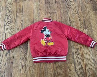 Vintage Locker Line Disney Mickey Mouse Red Satin Jacket Youth 80s VTG Size 5