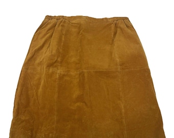 VTG 90s Suede Retro Fall Coachella Indie Knee Length Pencil Staple Chic Skirt 22
