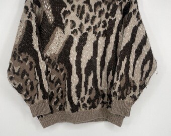 RUSS Animal Print Sweater M Oversized Leopard Zebra Knit Hong Kong Vintage 90s