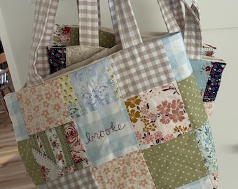 Quilted & Hand-Embroidered Patchwork Tote Bag